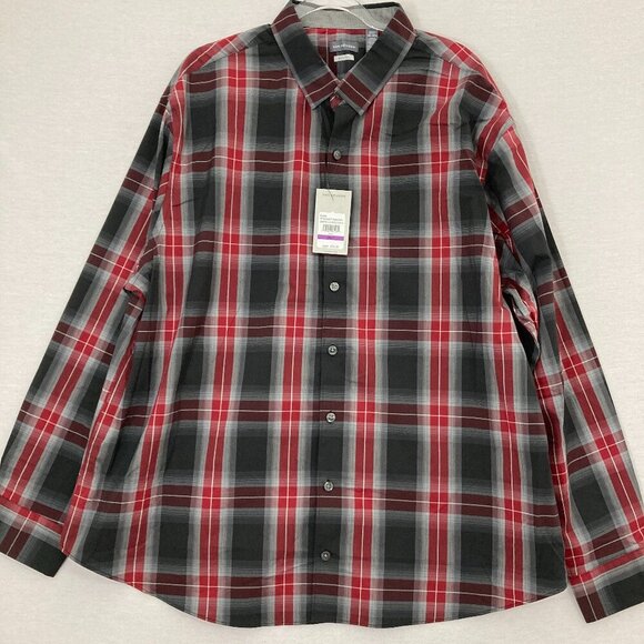 New Van Heusen Black Red Plaid Long Sleeve Button Down size 2XLT Office - Picture 1 of 10